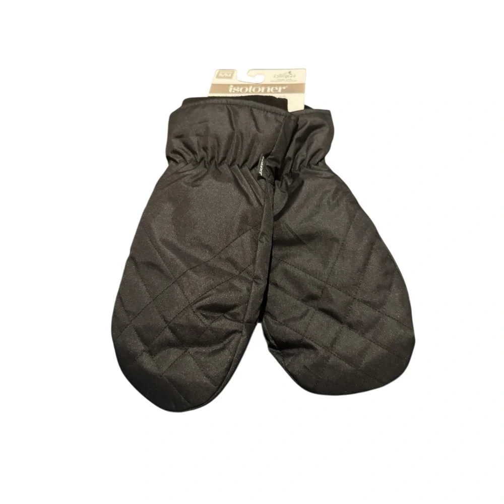 NWT Isotoner Sleek Heat Black Mittens with SmartDri‎ & Touchscreen Technology